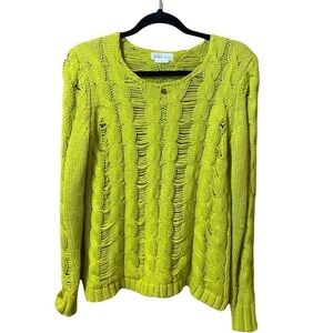 Lovers + Friends Neon Green XS Distressed Sweater